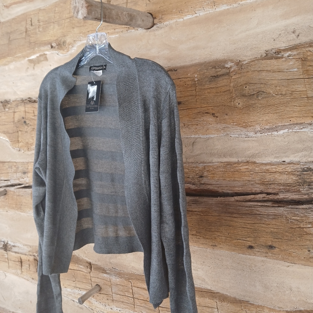 Esperanza Charcoal Open Front Shadow Striped Cardigan XL - Picture 4 of 9